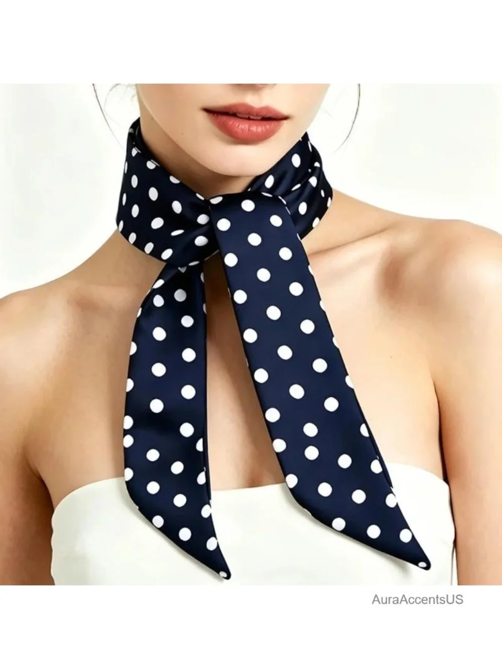 Women's Polka Dot Long Neck Scarf Thin Chiffon Headscarf Lightweight